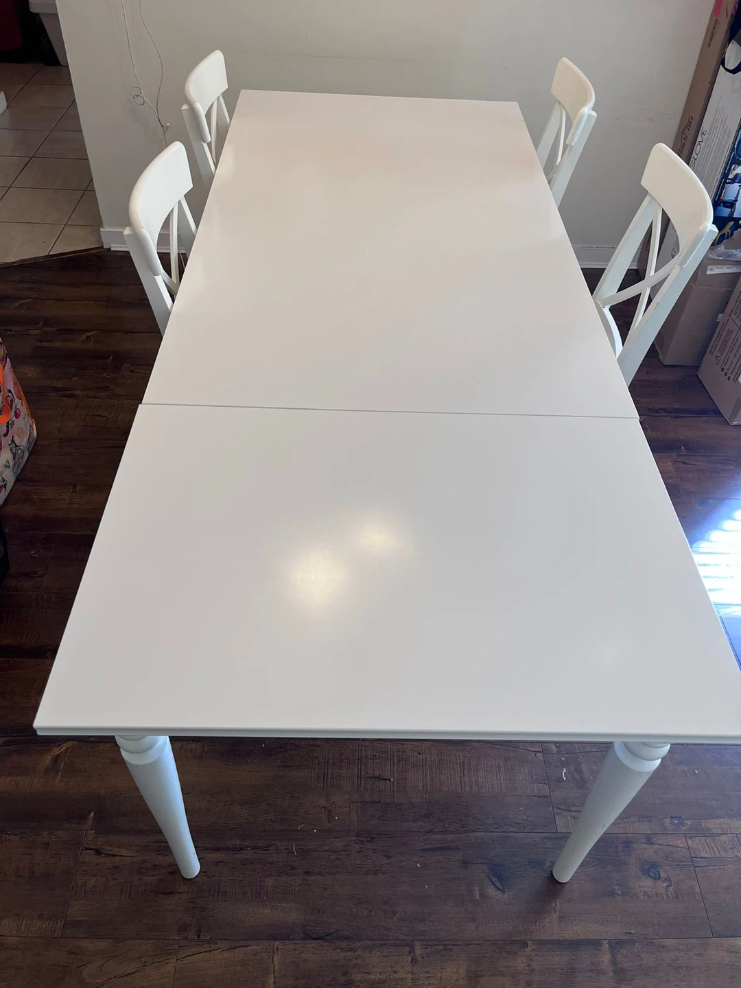 White Extendable Dining Table with 4 Chairs - photo 5