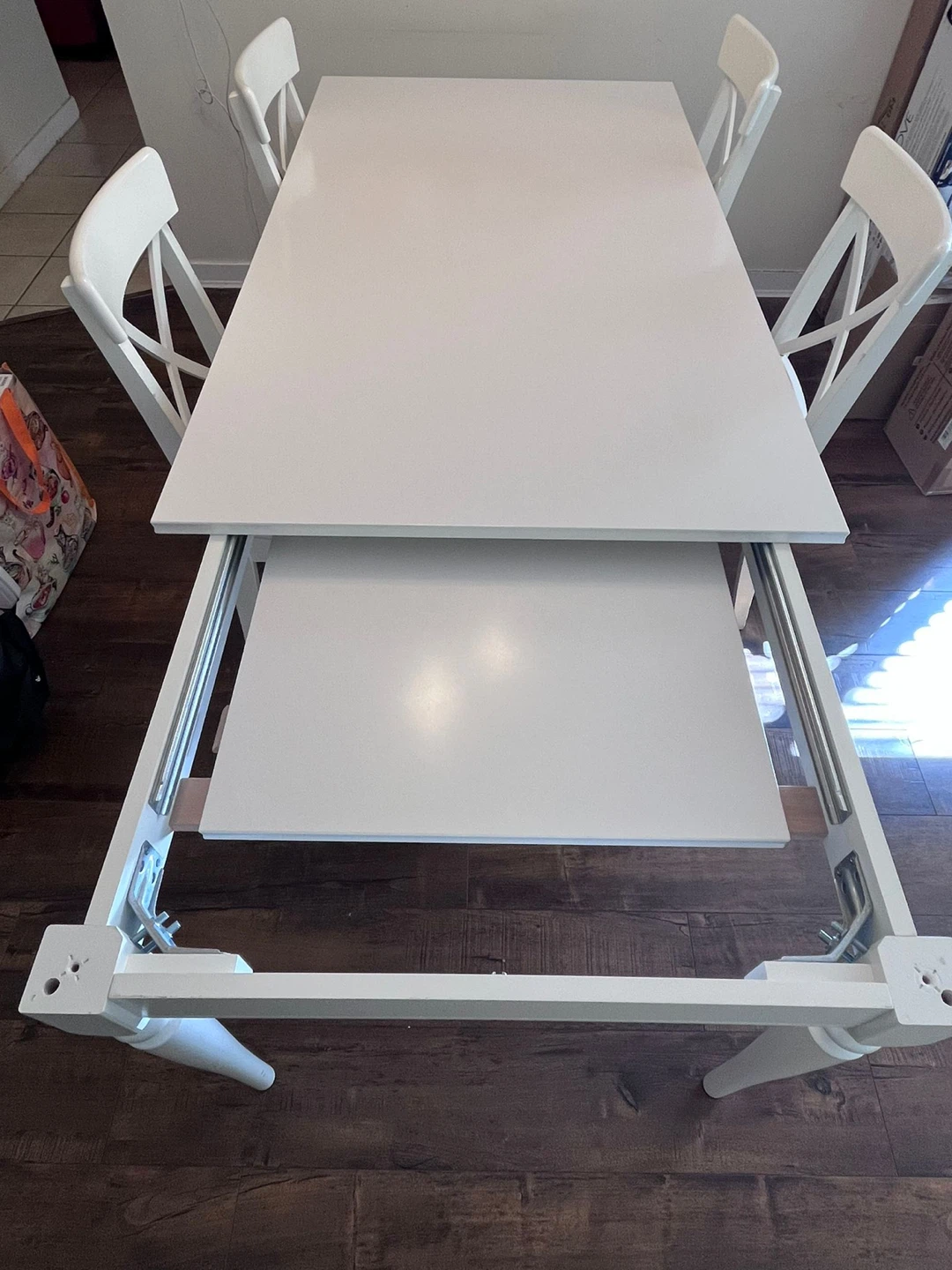 White Extendable Dining Table with 4 Chairs - photo 4