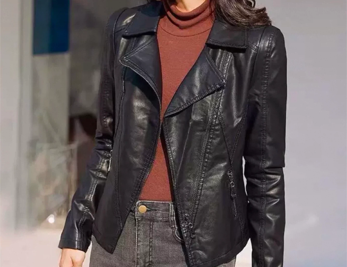 Black Faux Leather Biker Jacket