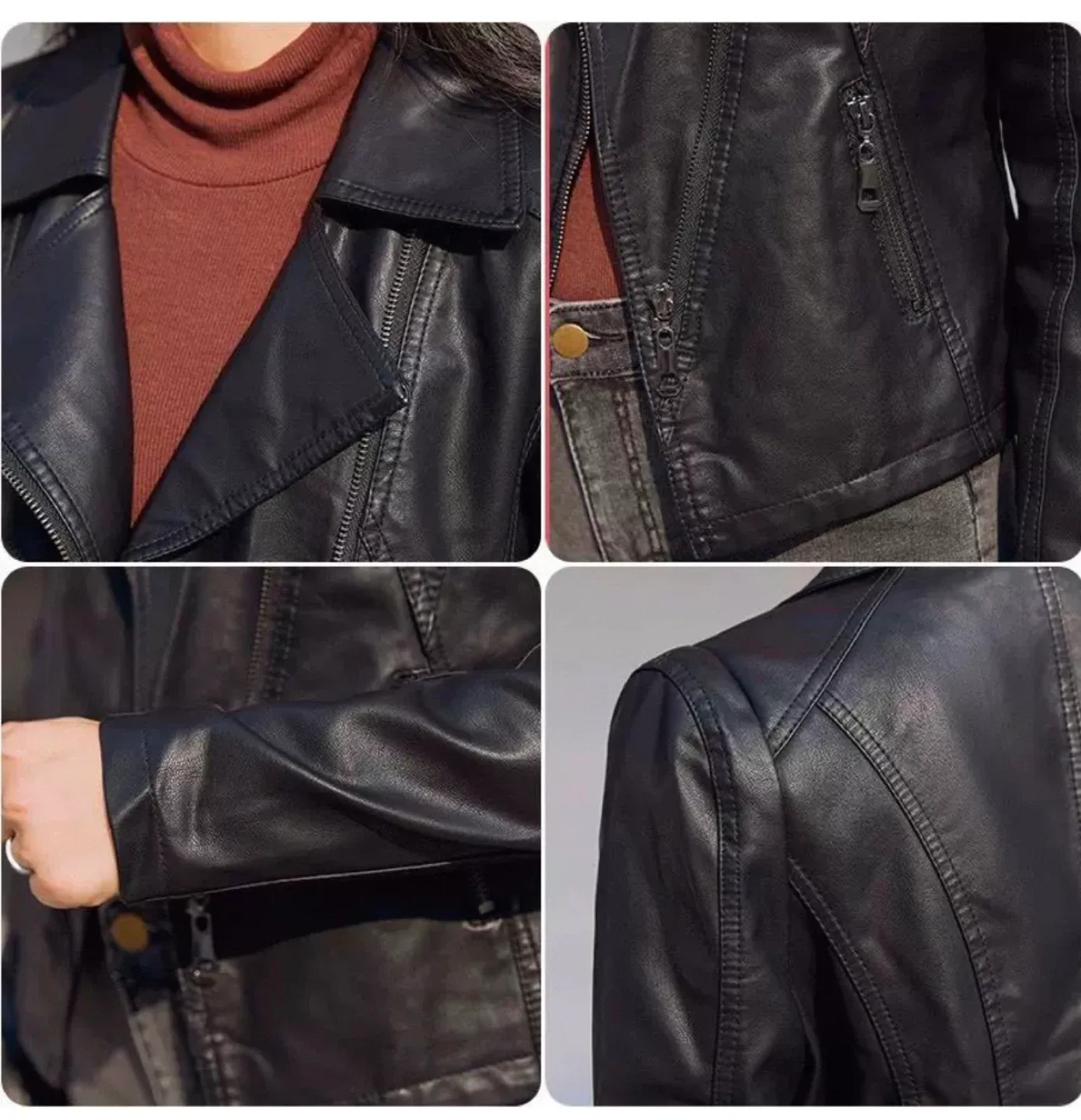 Black Faux Leather Biker Jacket image indicator(2)