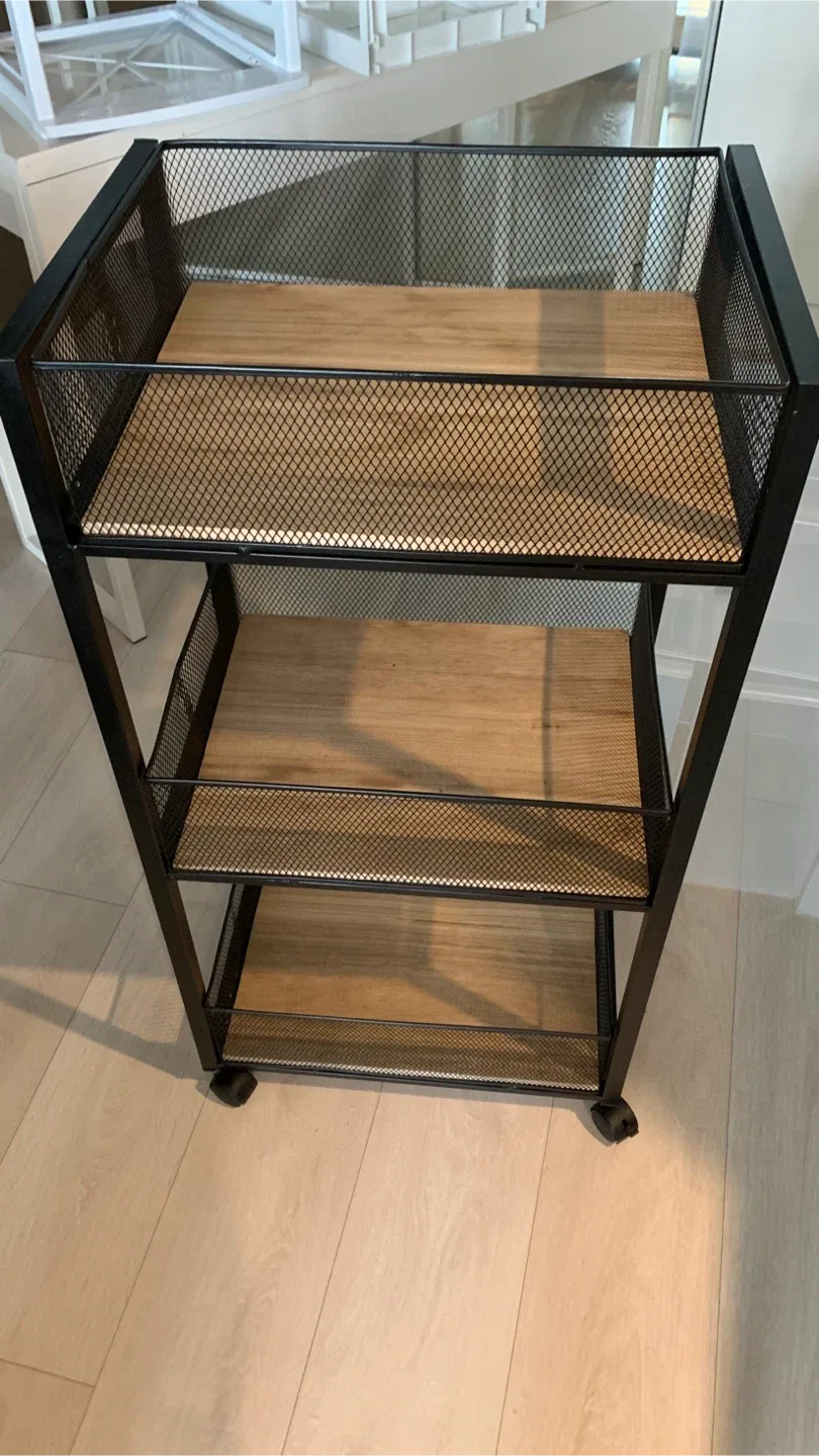 Black Metal & Wood 3-Tier Rolling Cart thumbnail