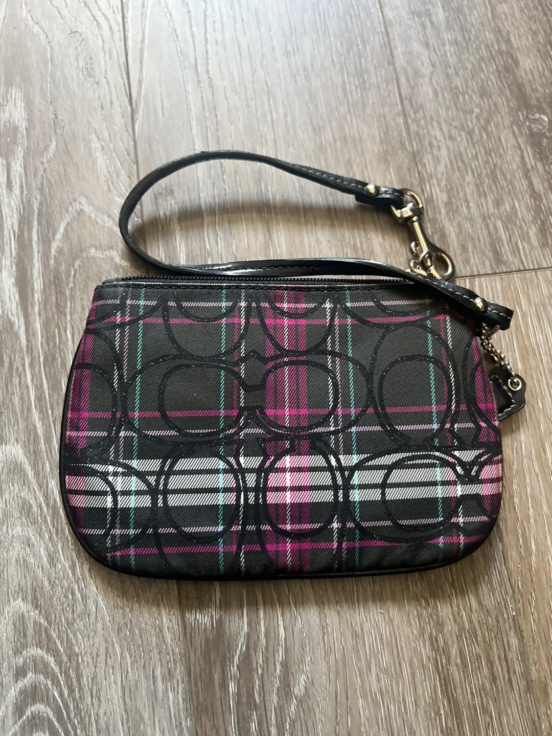 Coach Poppy Tartan Plaid Wristlet