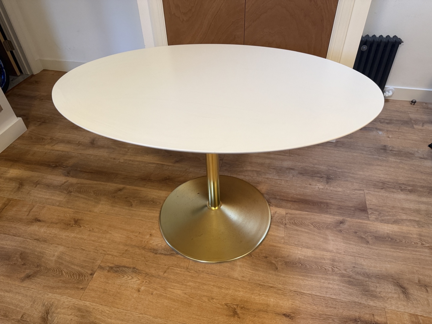 White Round Dining Table with Gold Base