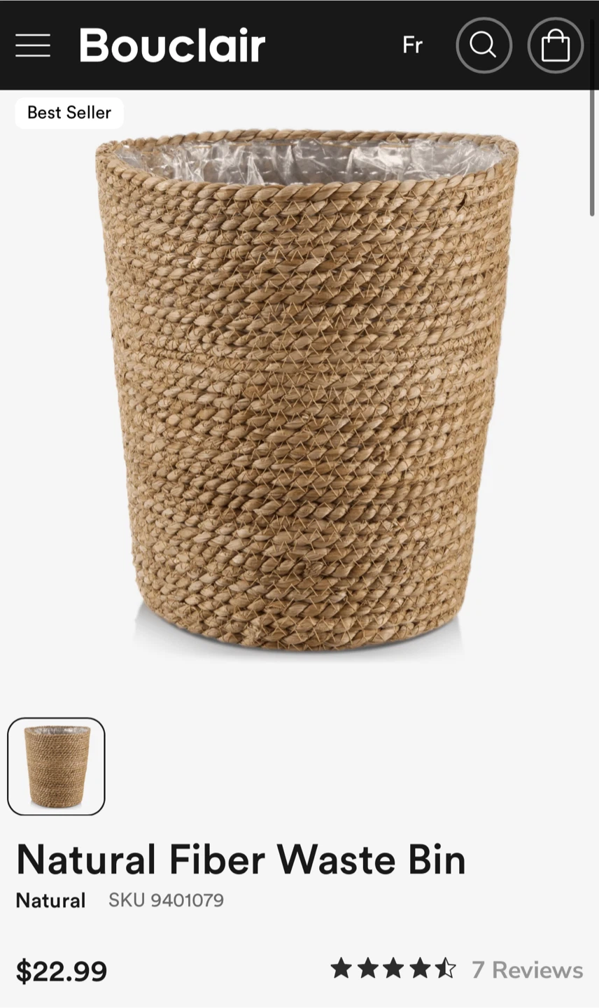 Bouclair Natural Fiber Waste Bin
