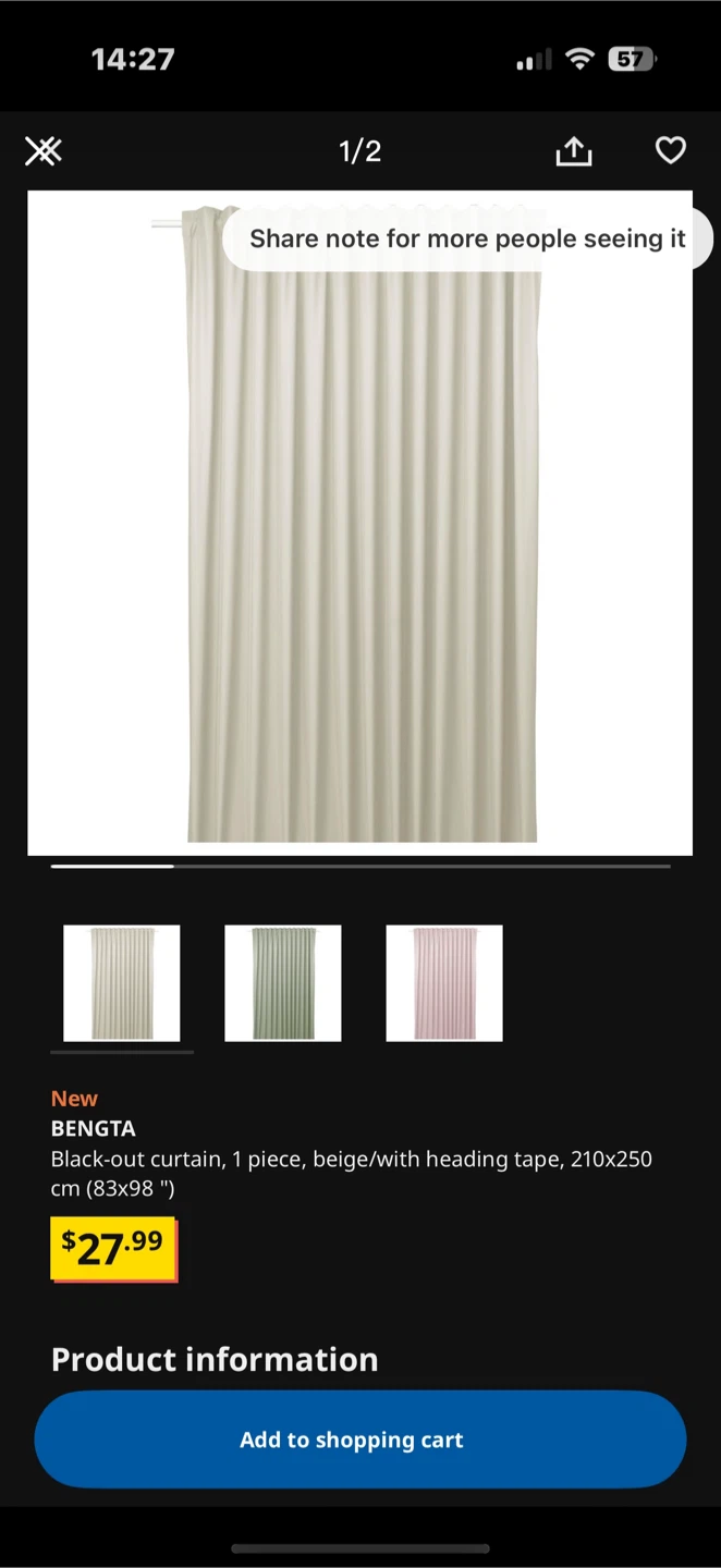 IKEA Bengta Beige Blackout Curtain & BOTAREN Rod