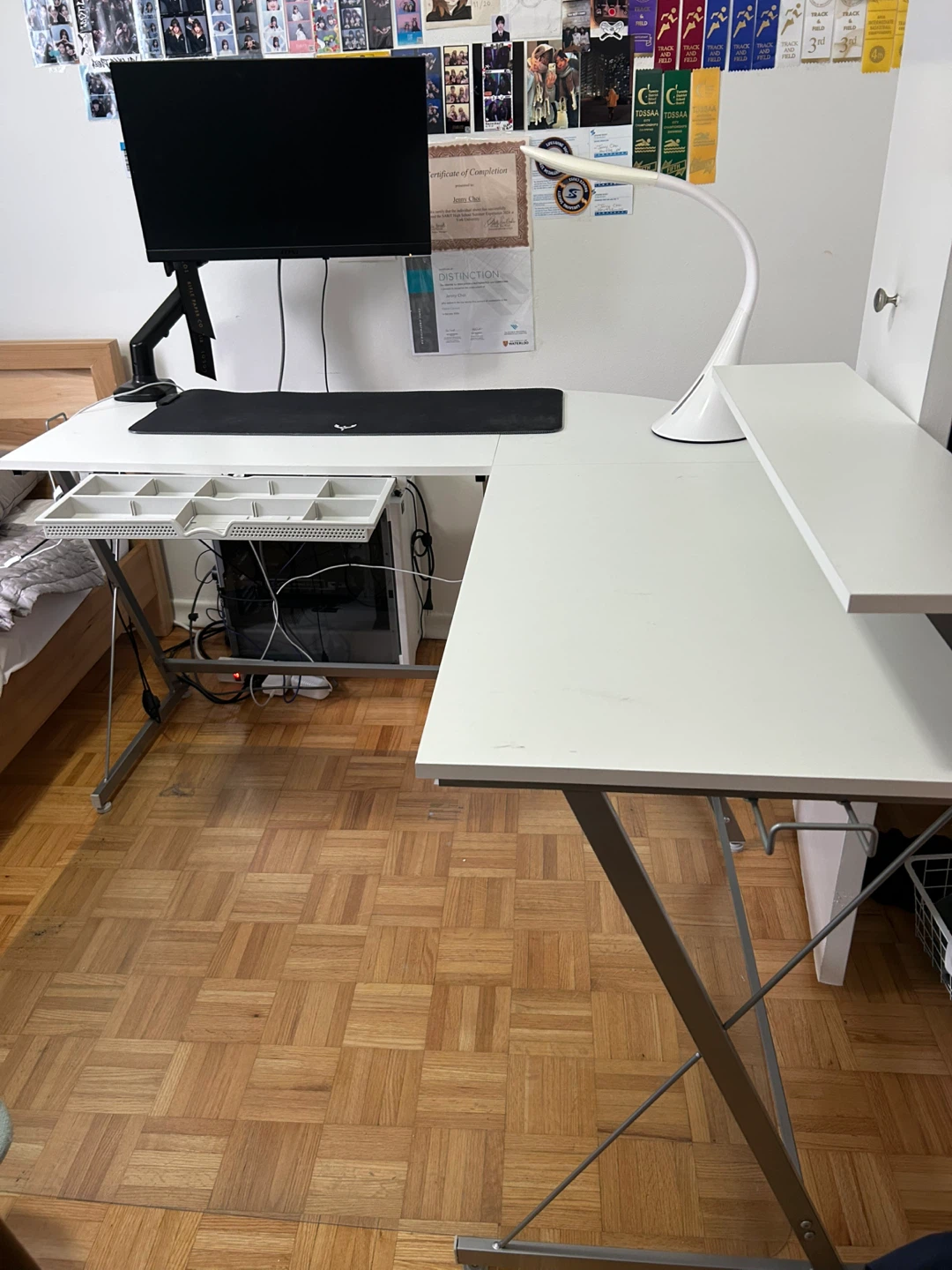 SHW Vista L-Shaped Desk with Monitor Stand