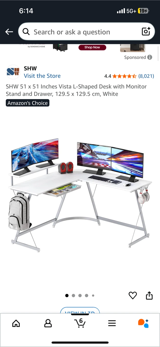 SHW Vista L-Shaped Desk with Monitor Stand - photo 2