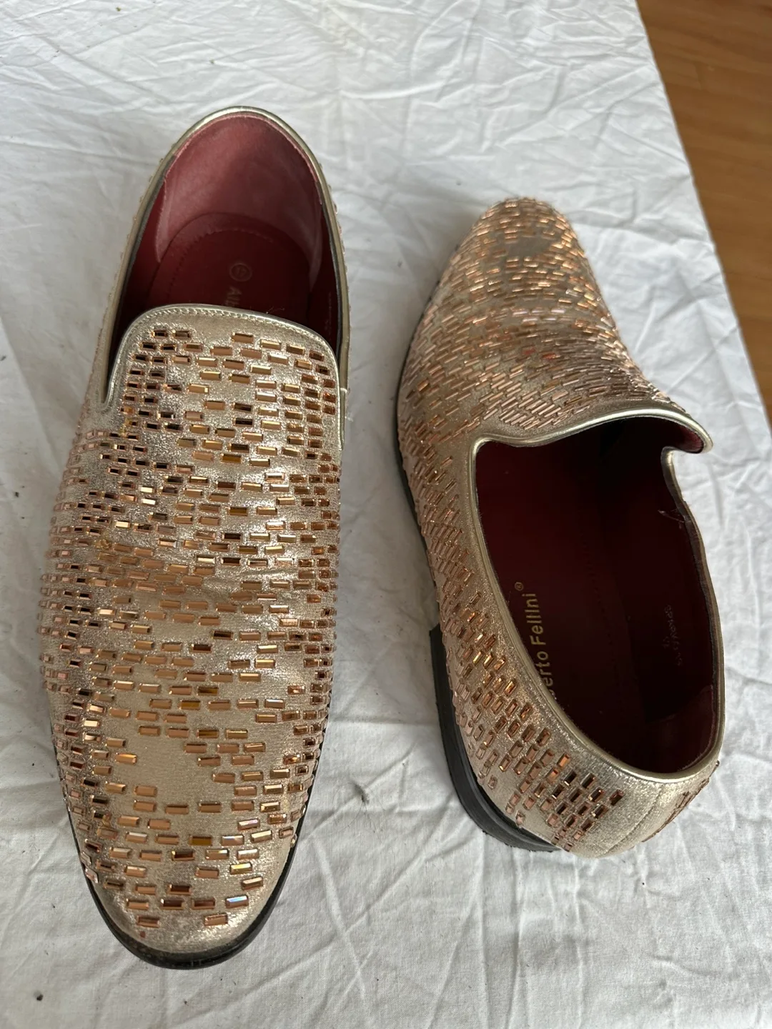 Alberto Fellini Sparko Gold Loafers, Size 12 thumbnail