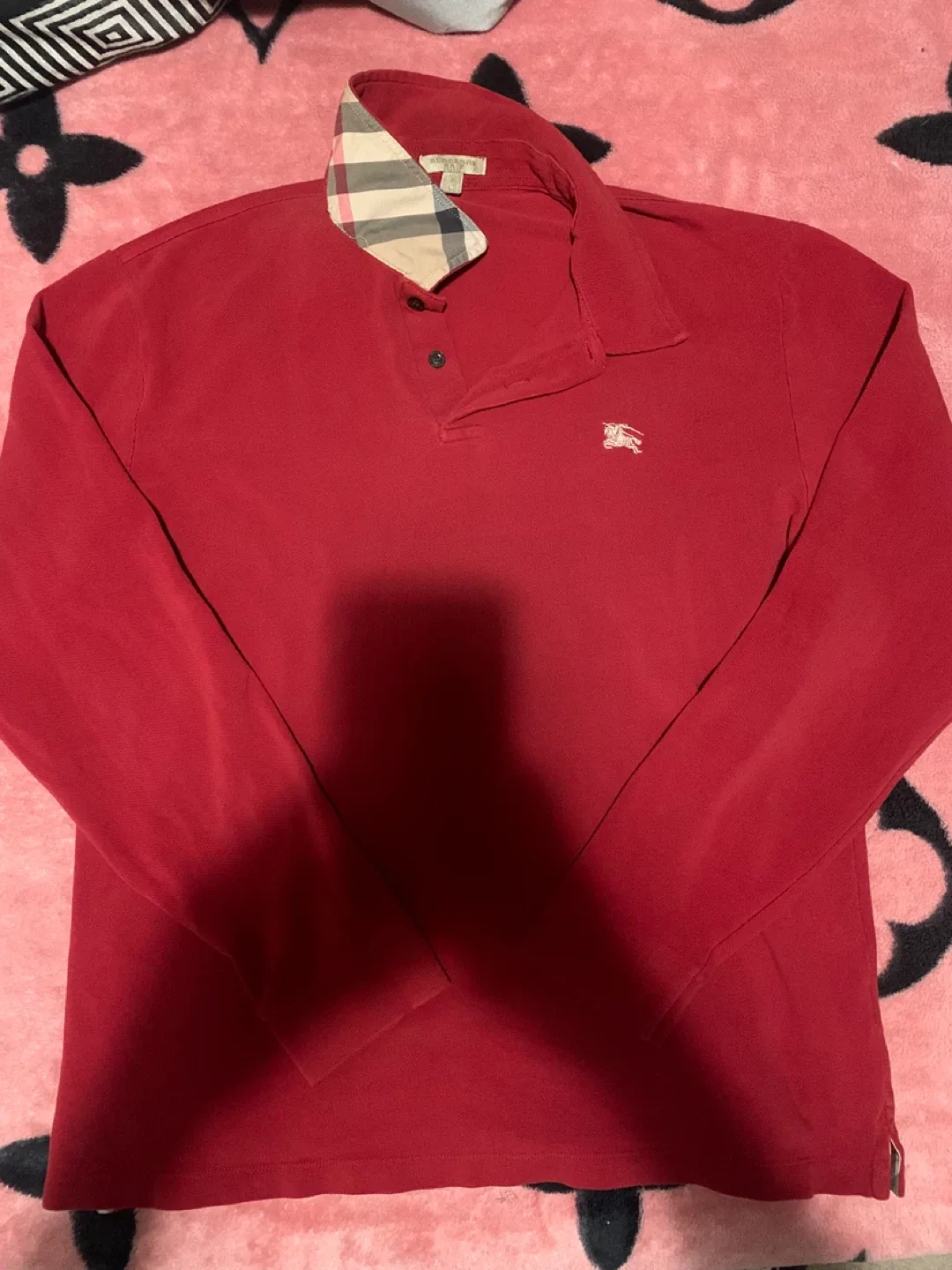 Burberry Red Long Sleeve Polo Shirt