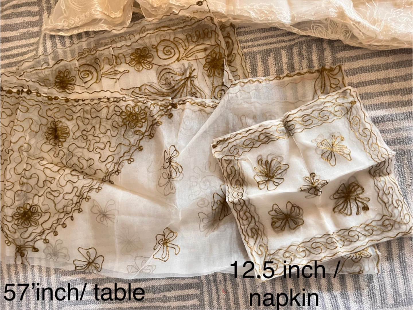 Embroidered Tablecloth (57") & Napkins (12.5") Set