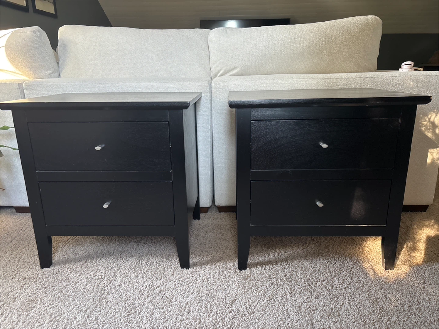2 Black Wood Nightstands with Two Drawers
