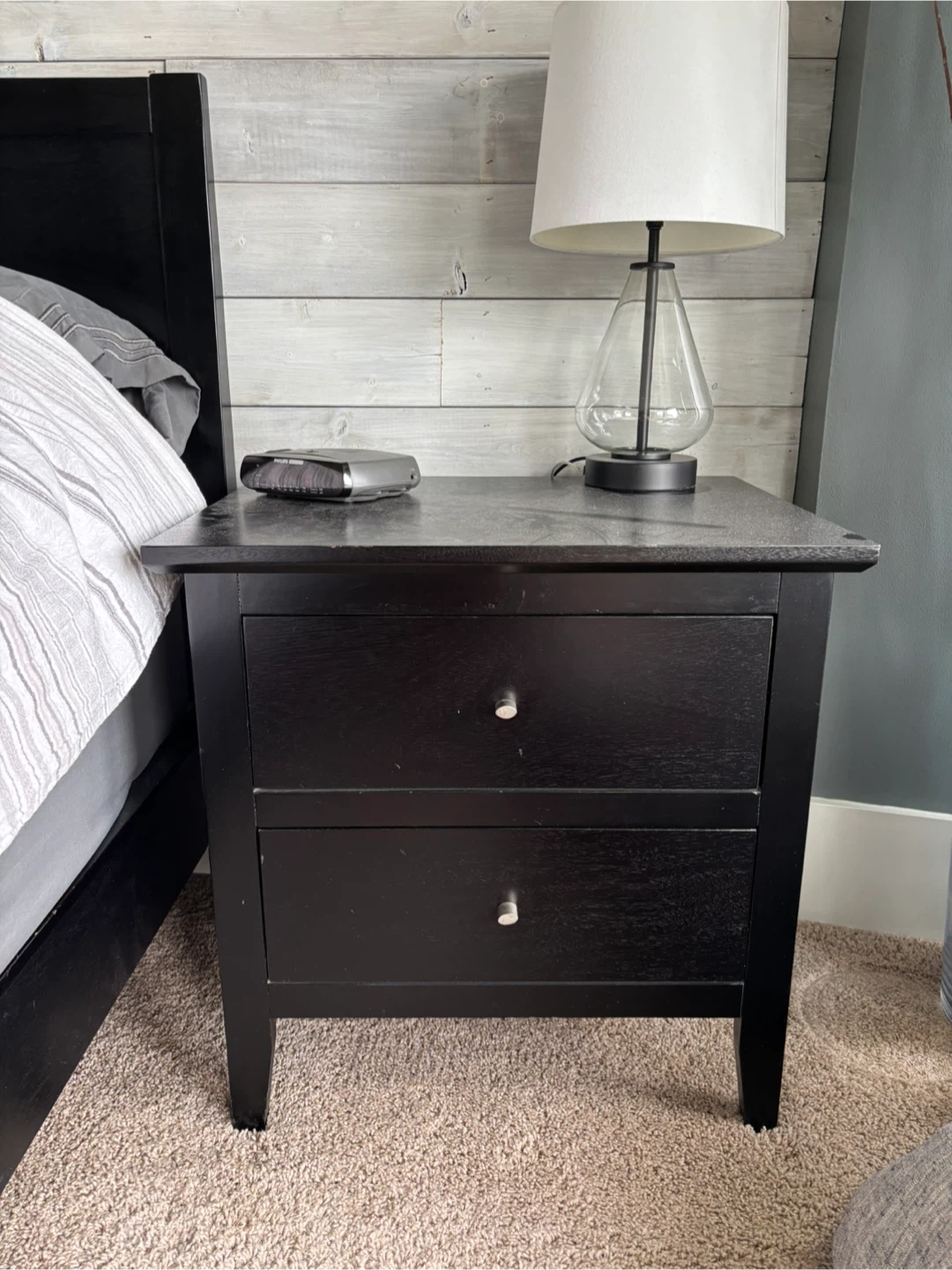 2 Black Wood Nightstands with Two Drawers - photo 2