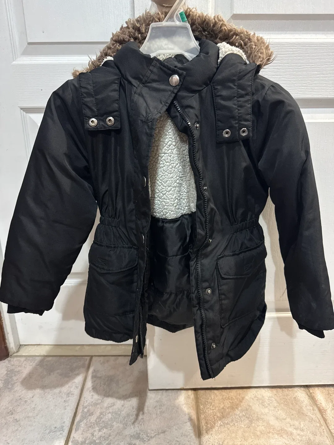 Black Winter Jacket with Fur Hood thumbnail