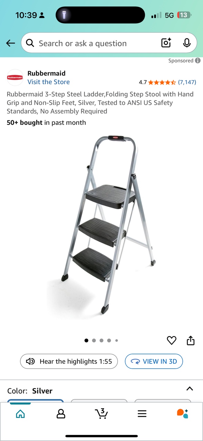 New in Box Rubbermaid 3-Step Steel Ladder