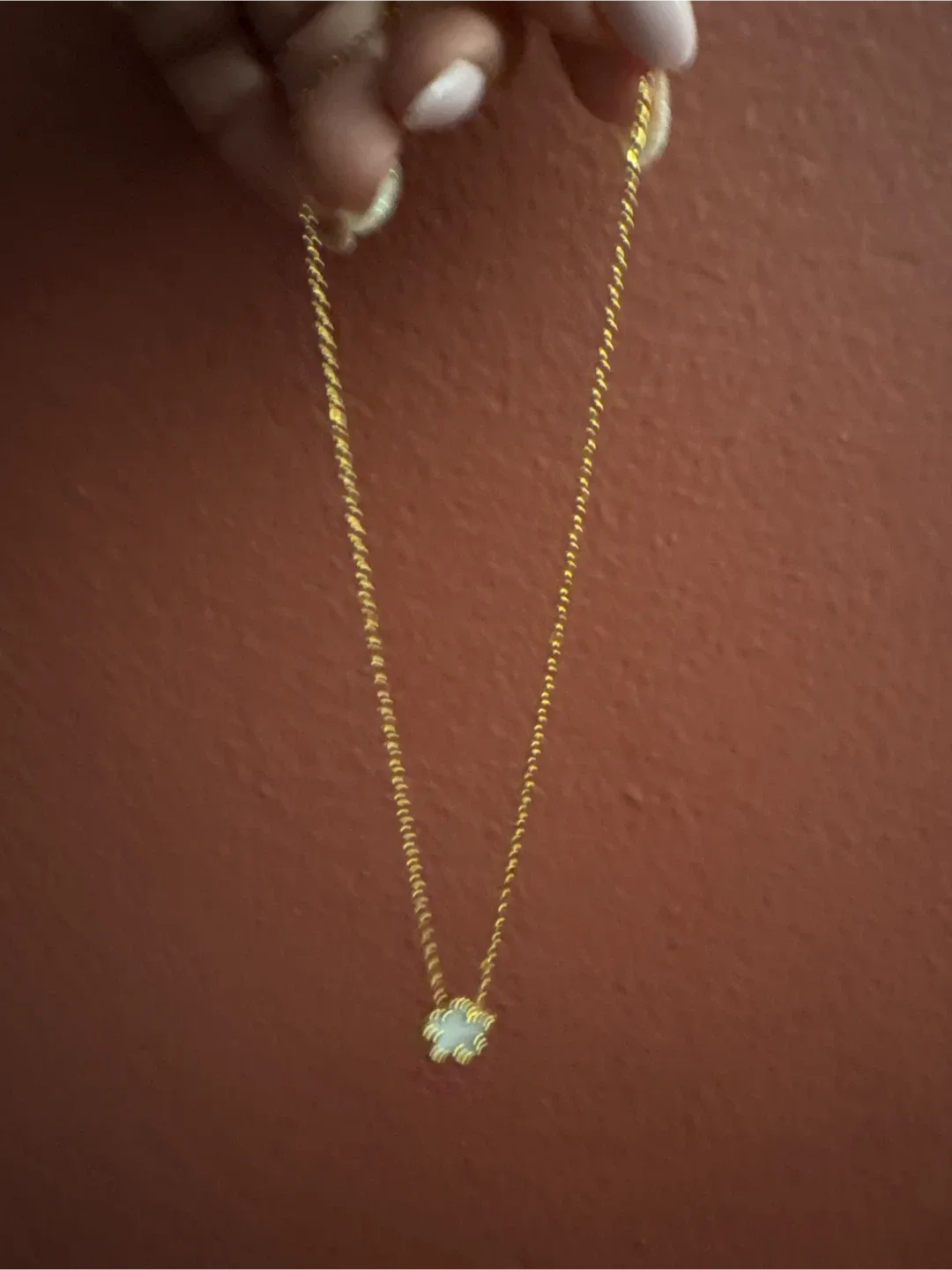 18K Gold SS mother of pearl Flower Pendant Necklace New image indicator(2)