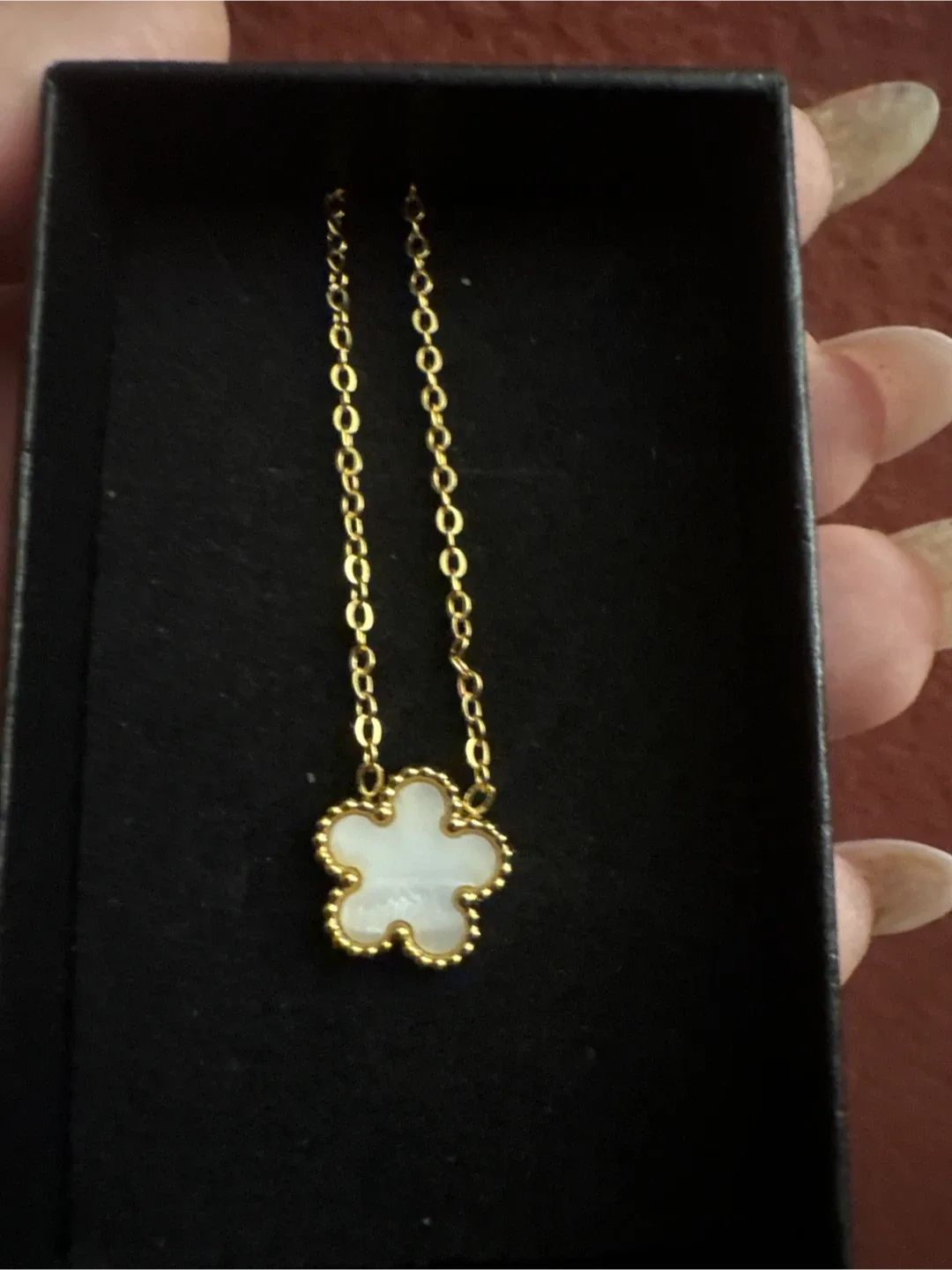 18K Gold SS mother of pearl Flower Pendant Necklace New image indicator(3)