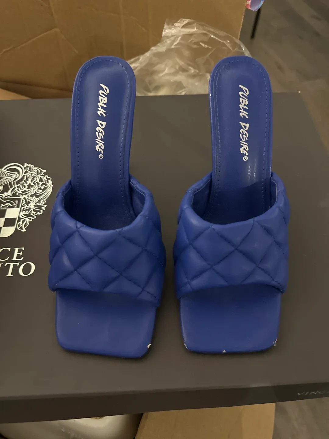 Public Desire Blue Quilted Heeled Sandals thumbnail