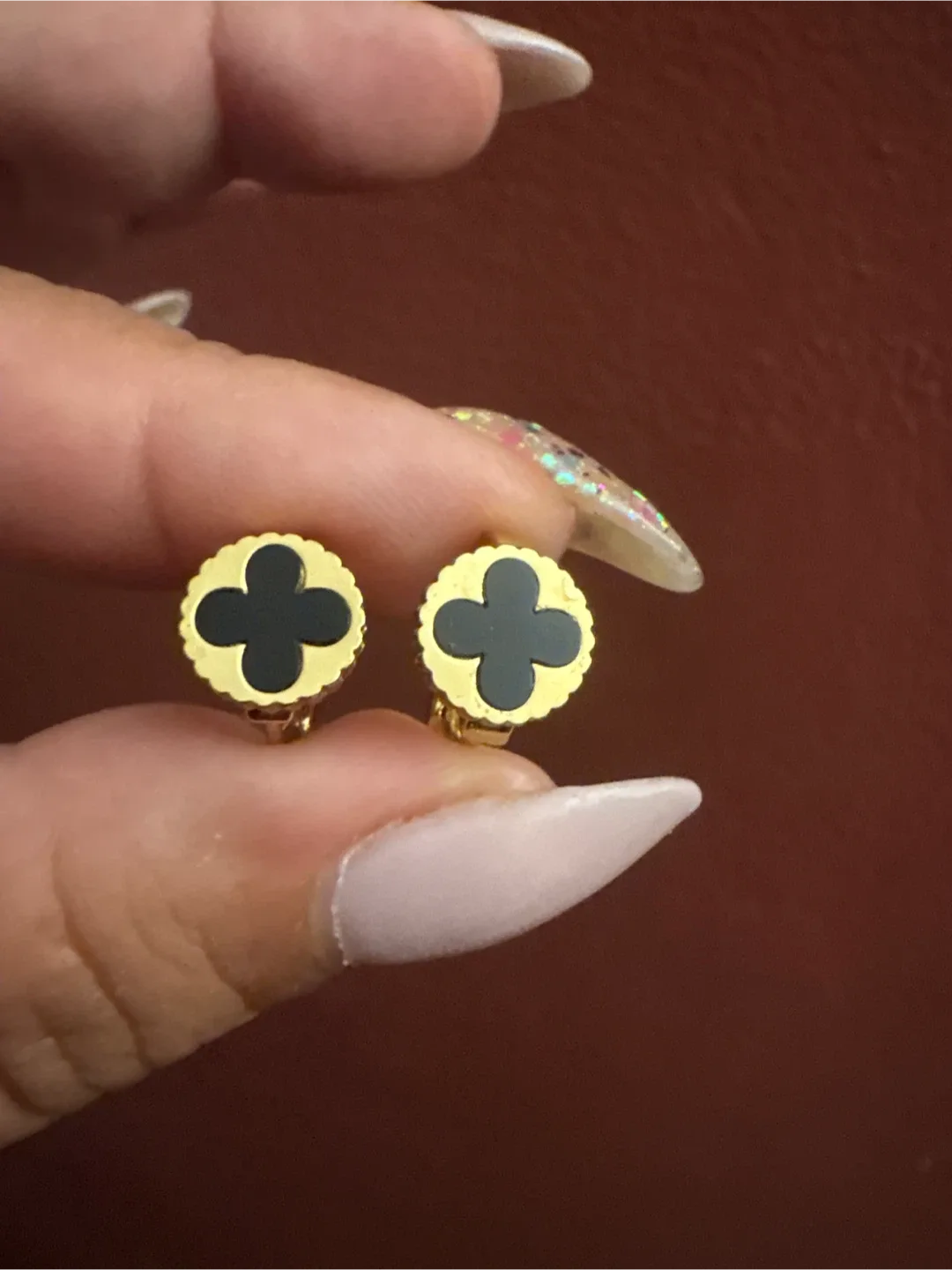 18K Gold SS Onyx Clover earrings New image indicator(5)