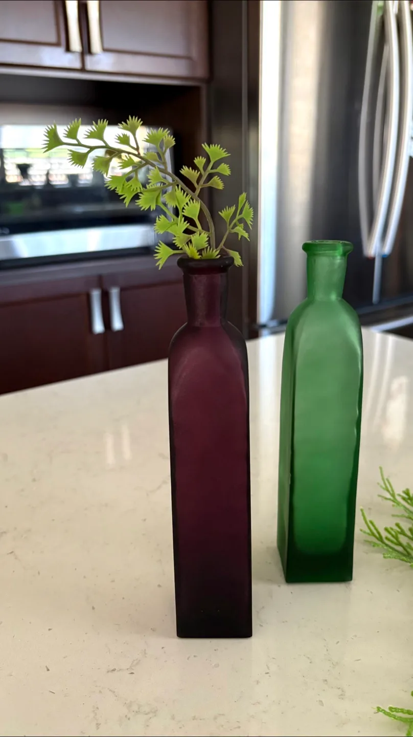 Decorative Coloured Glass Vases - Purple and Green thumbnail