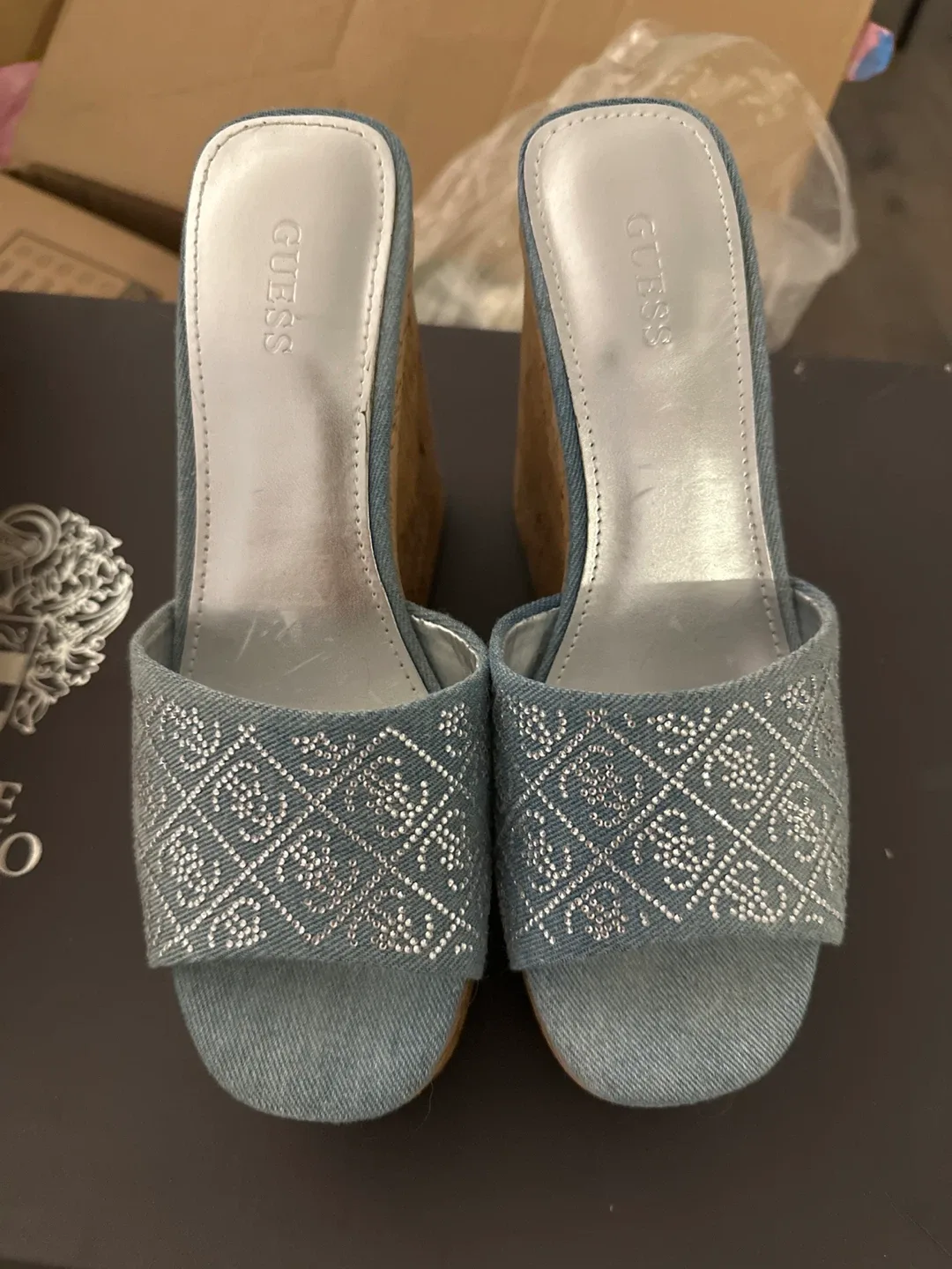 Guess Denim Wedge Sandals, Size 6 thumbnail