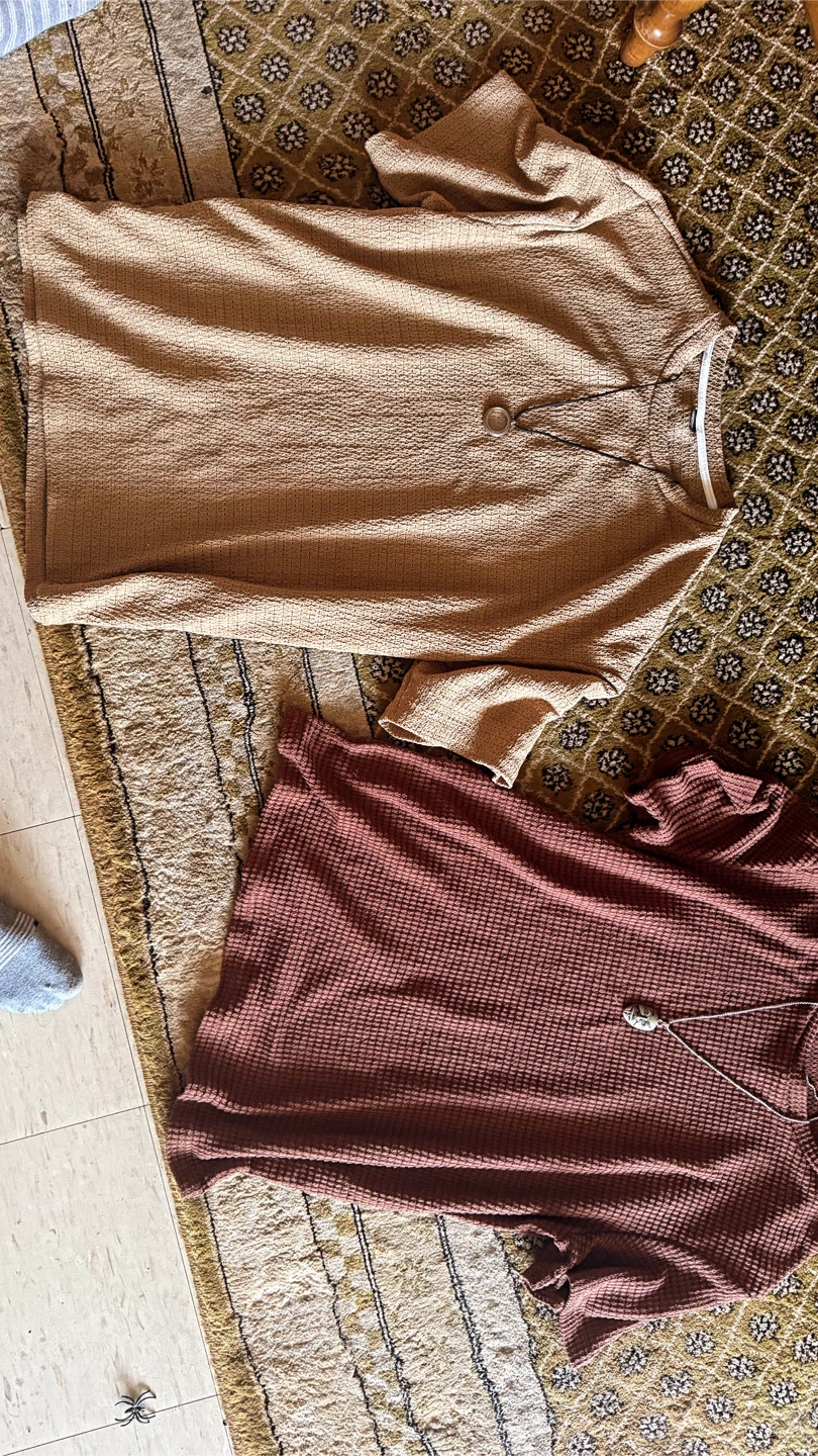 Two Waffle Knit Tops - Beige and Brown - photo 3