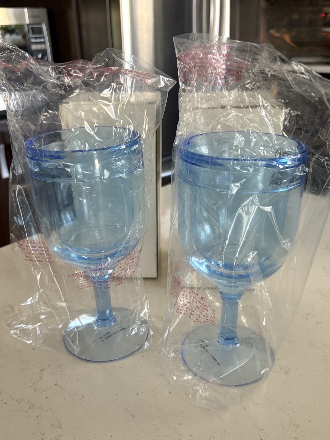 2 New Blue Acrylic Double Walled Wine Glasses - photo 4