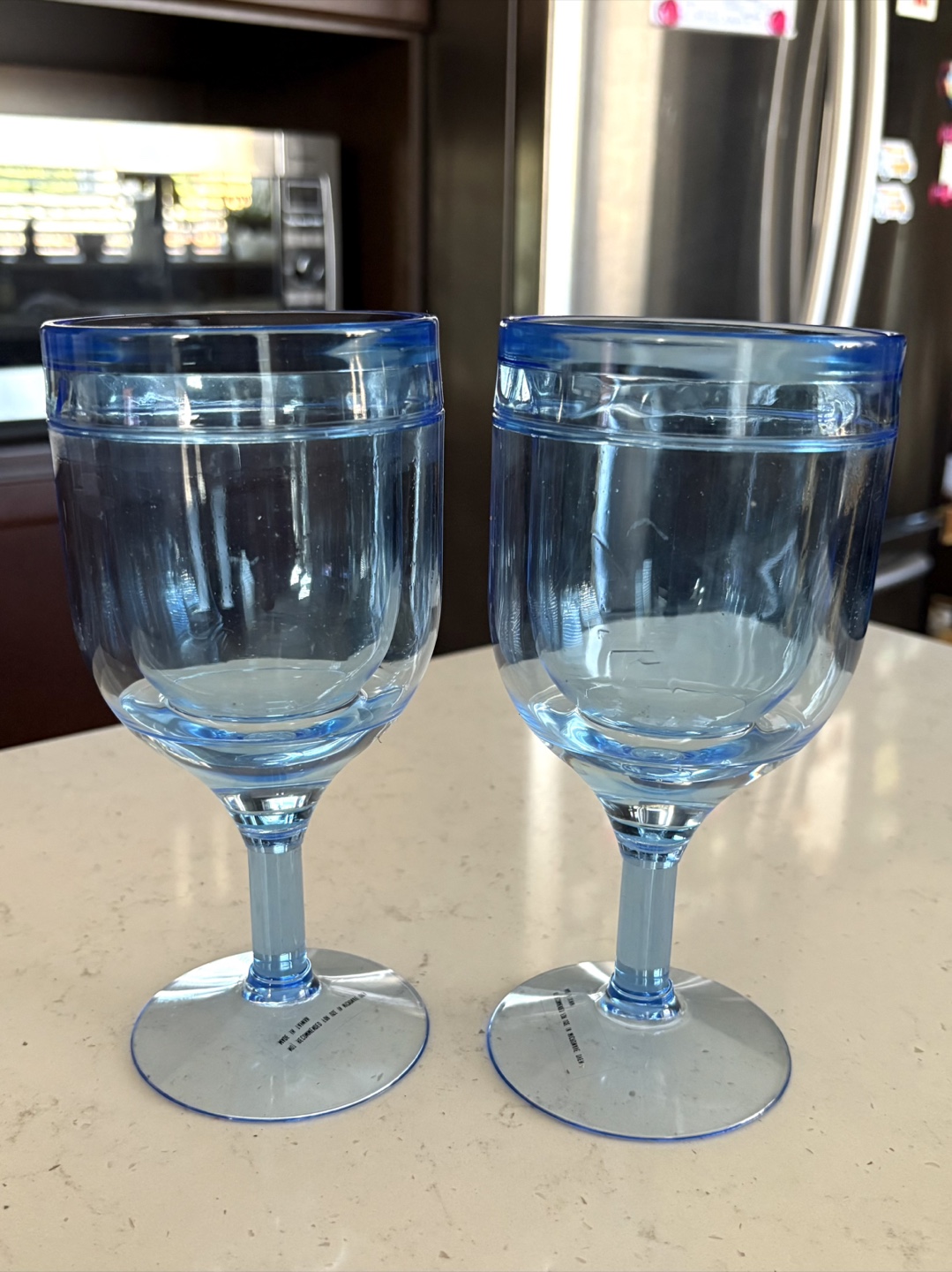 2 New Blue Acrylic Double Walled Wine Glasses