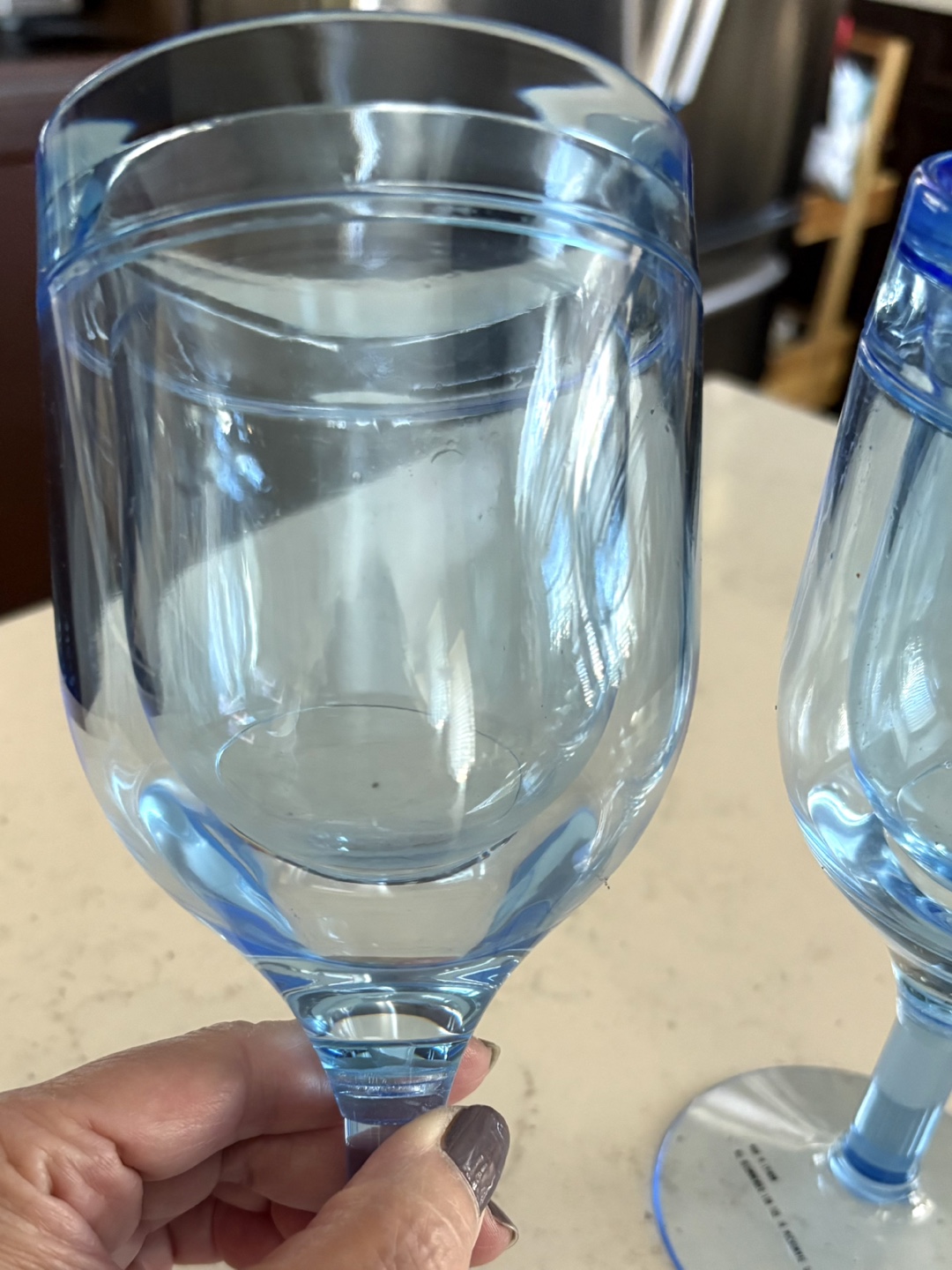 2 New Blue Acrylic Double Walled Wine Glasses - photo 2