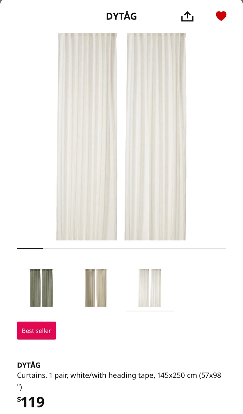 IKEA DYTÅG White Curtains (1 Pair) - photo 3