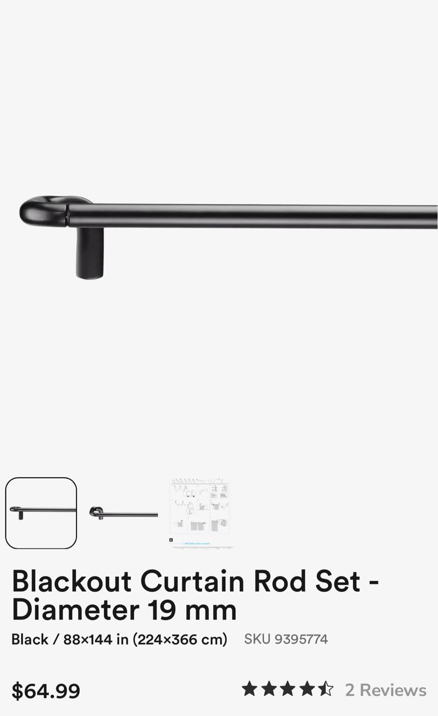 2 Blackout Curtain Rod Sets - Diameter 19 mm