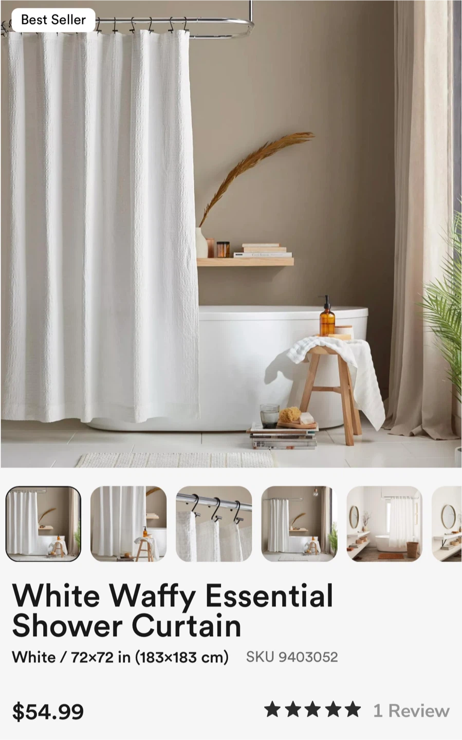 White Waffy Shower Curtain & Hooks