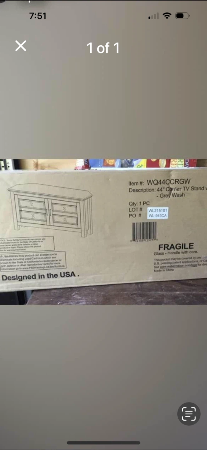 44" Corner TV Stand - Grey Wash