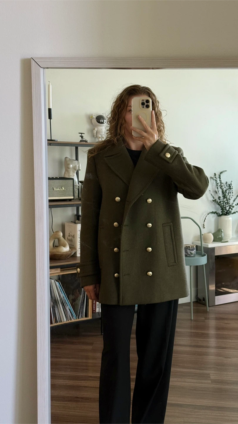 New Zara double-breasted wool khaki coat M - photo 2