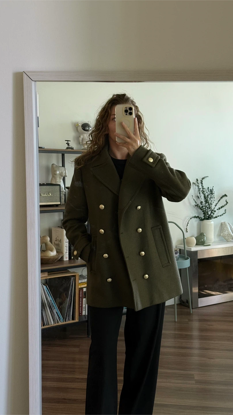 New Zara double-breasted wool khaki coat M