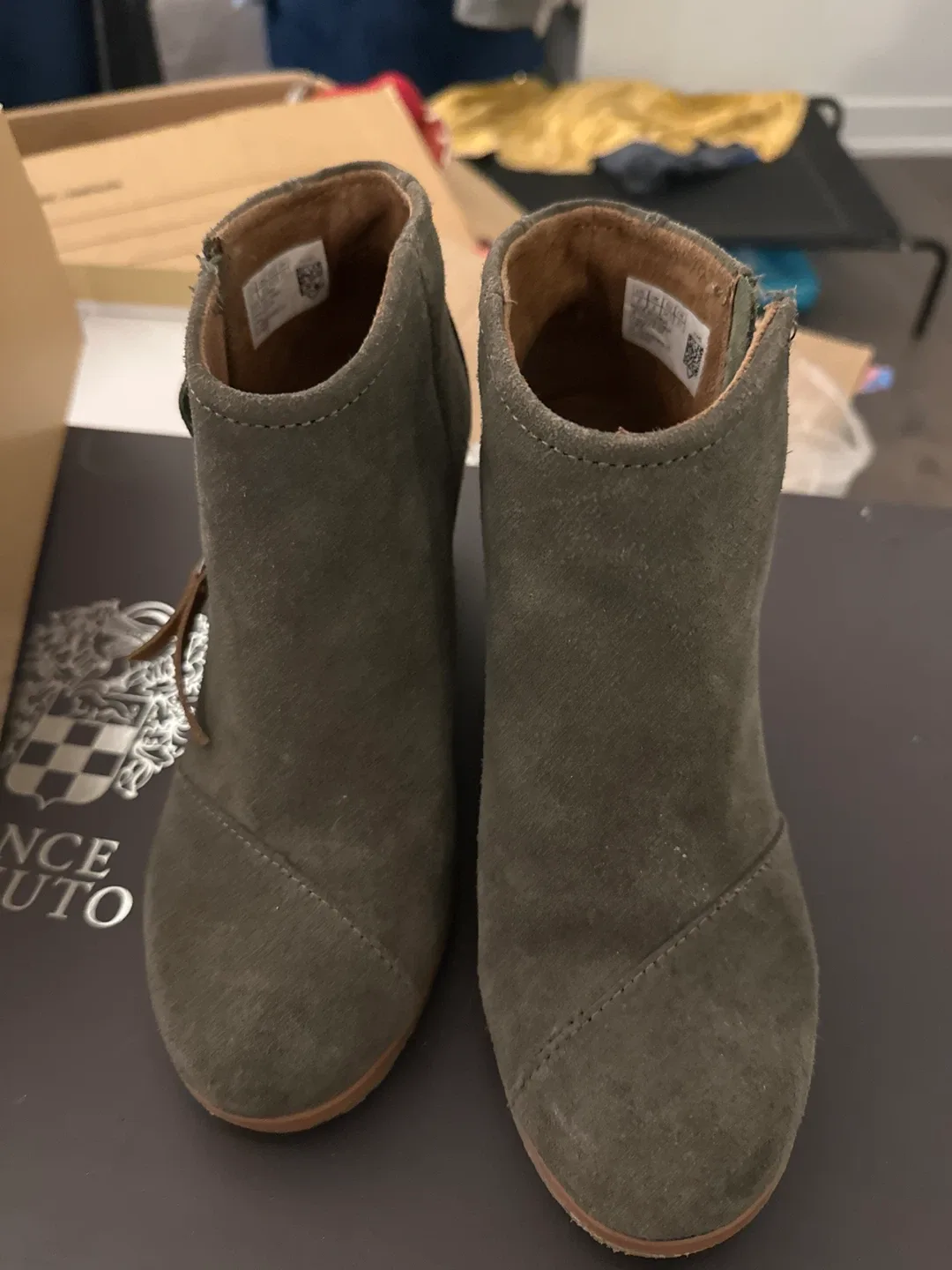 TOMS Olive Suede Wedge Ankle Boots thumbnail