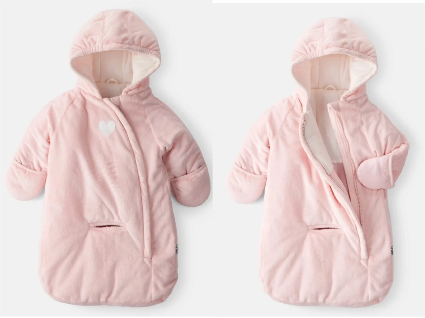Carter's Baby Girl Zipper Heart Front Pram – Pink thumbnail