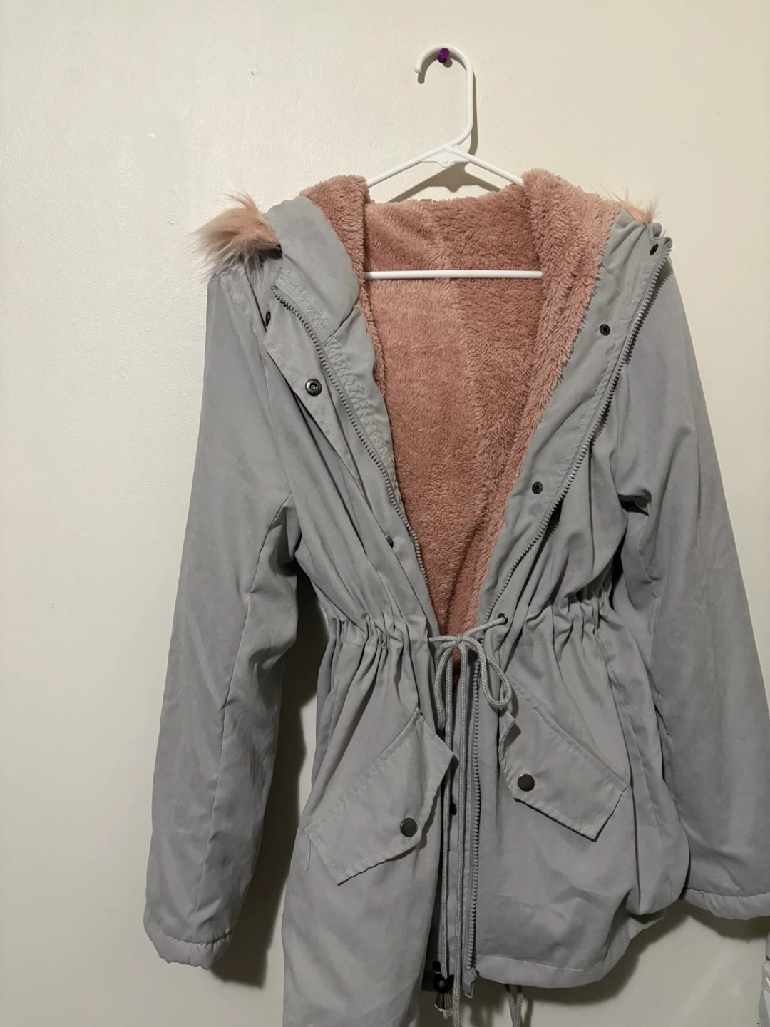 Grey Winter Coat with Faux Fur Trim - photo 2
