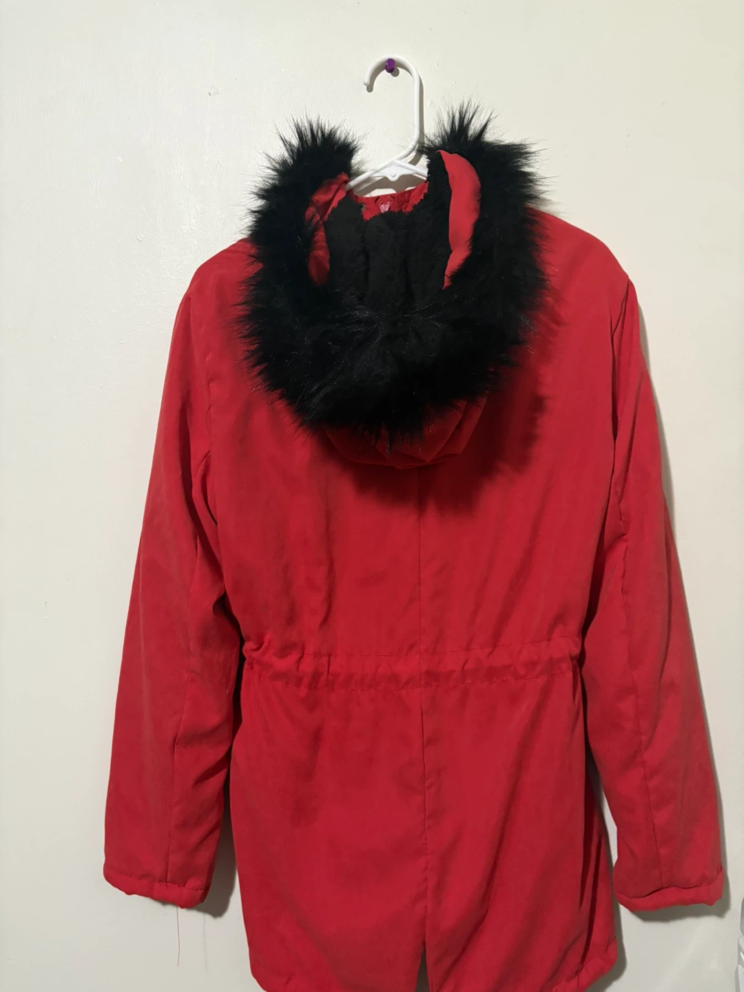 Red Winter Coat with Faux Fur Hood - photo 2