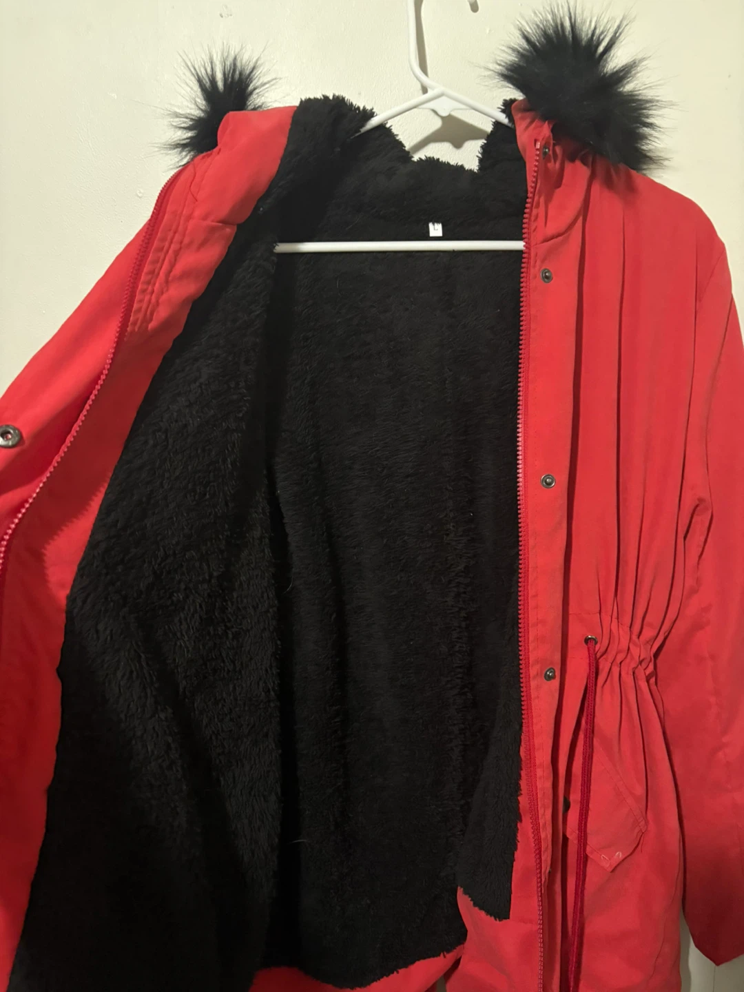 Red Winter Coat with Faux Fur Hood - photo 3