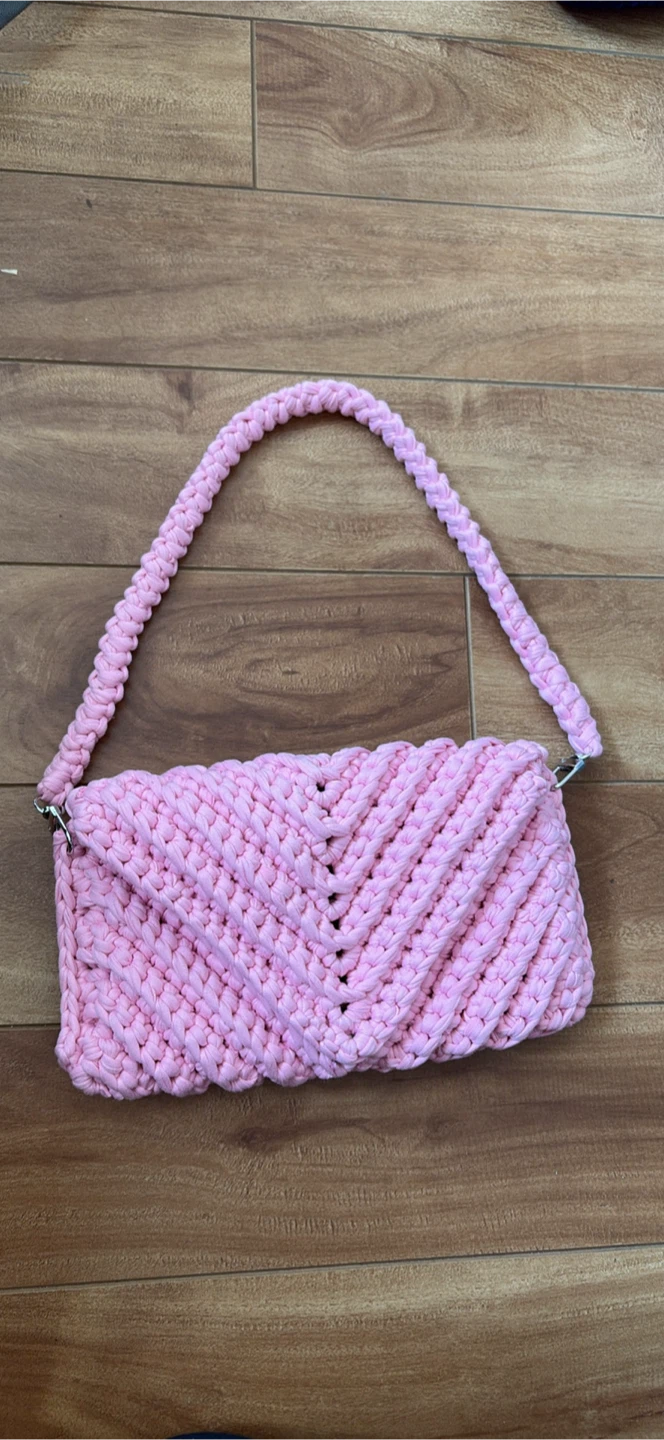 Handmade Pink Crochet Shoulder Bag