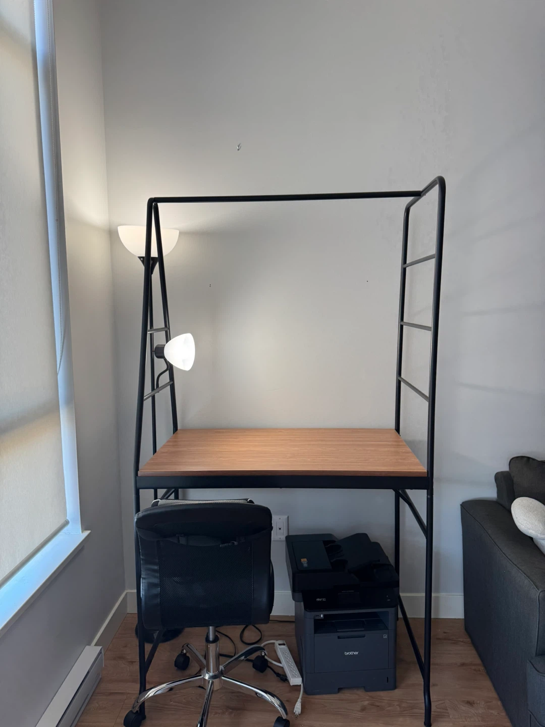 Desk with lamp and chair