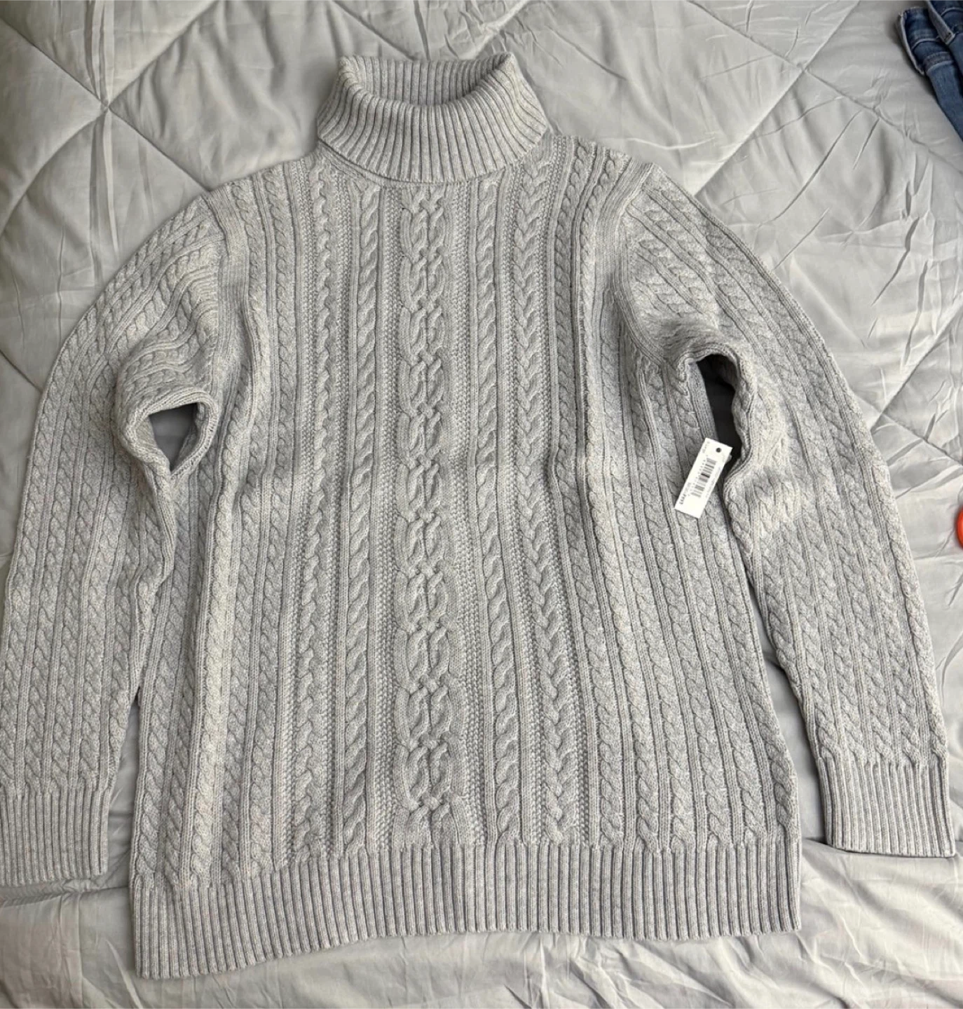 Gray Cable Knit Turtleneck Sweater