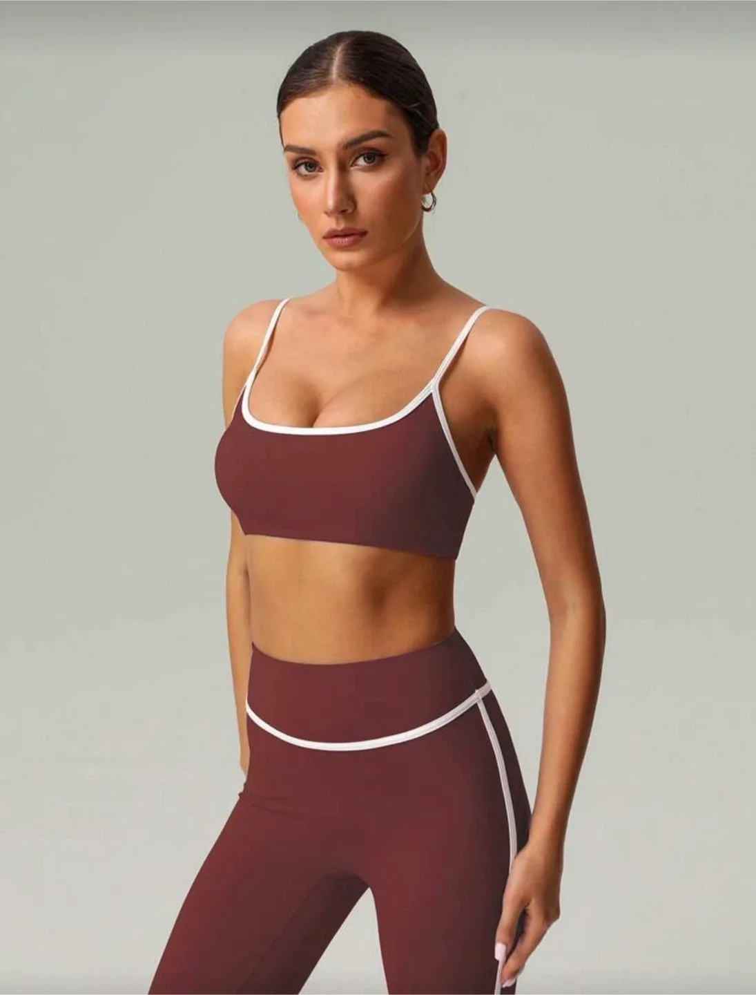 Two-piece burgundy activewear set (top and leggings) S image indicator(2)