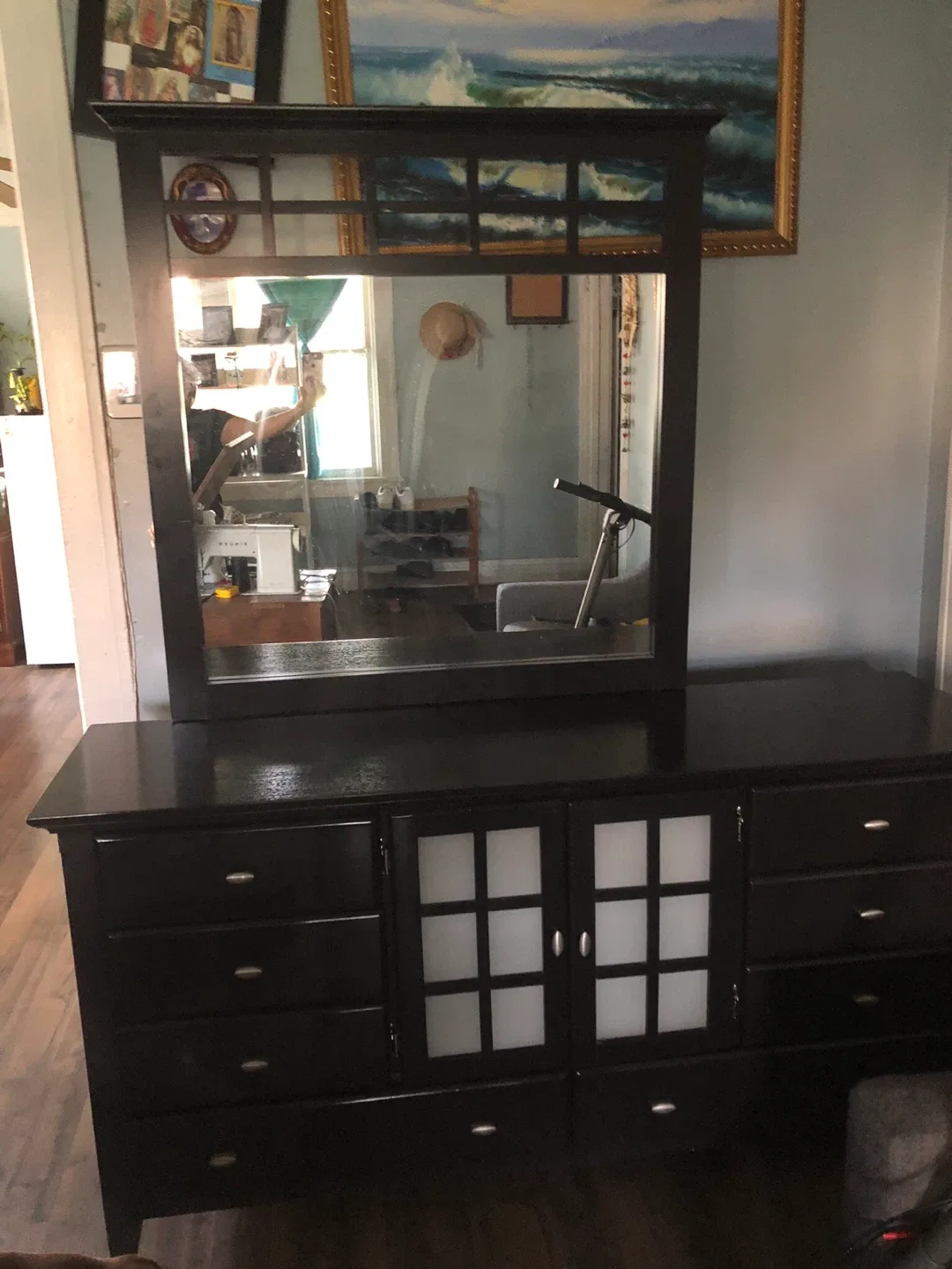 Dark Brown Dresser with Mirror image indicator(3)