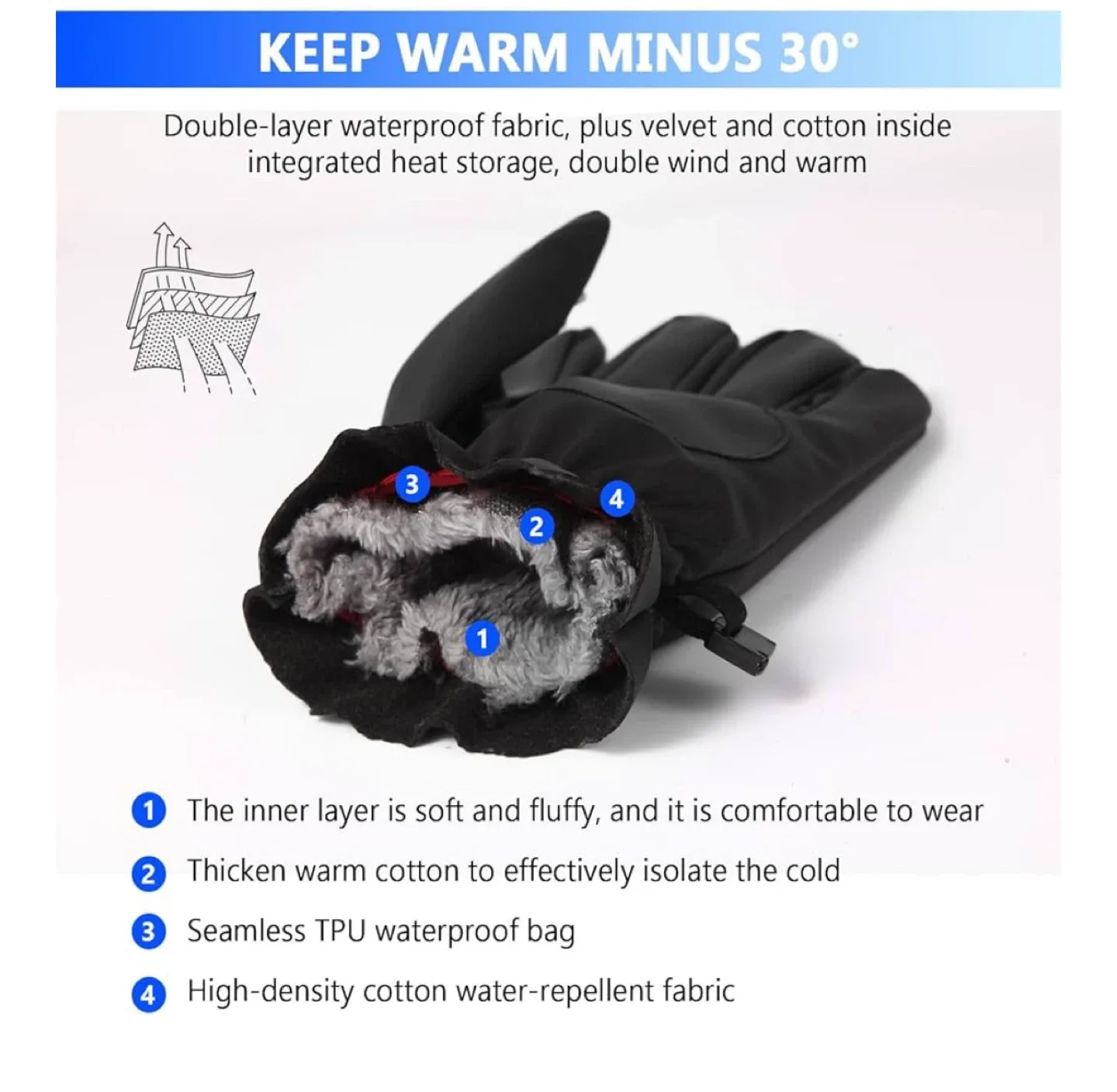 Winter Outdoor Waterproof Ski Gloves Large image indicator(5)