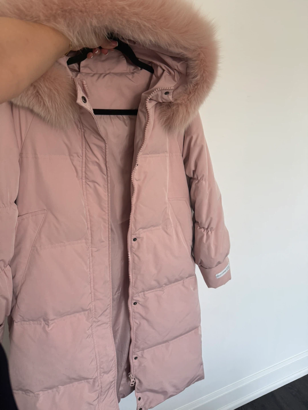 Pink Down-Filled Winter Coat with Fur Hood