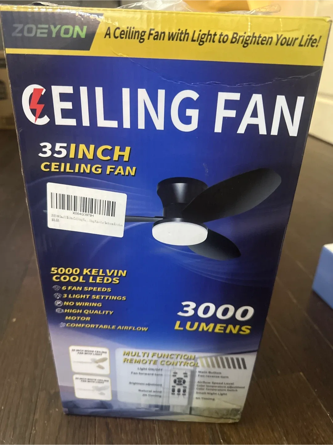 ZOEYON 35 Inch Ceiling Fan with Light - New in Box! thumbnail