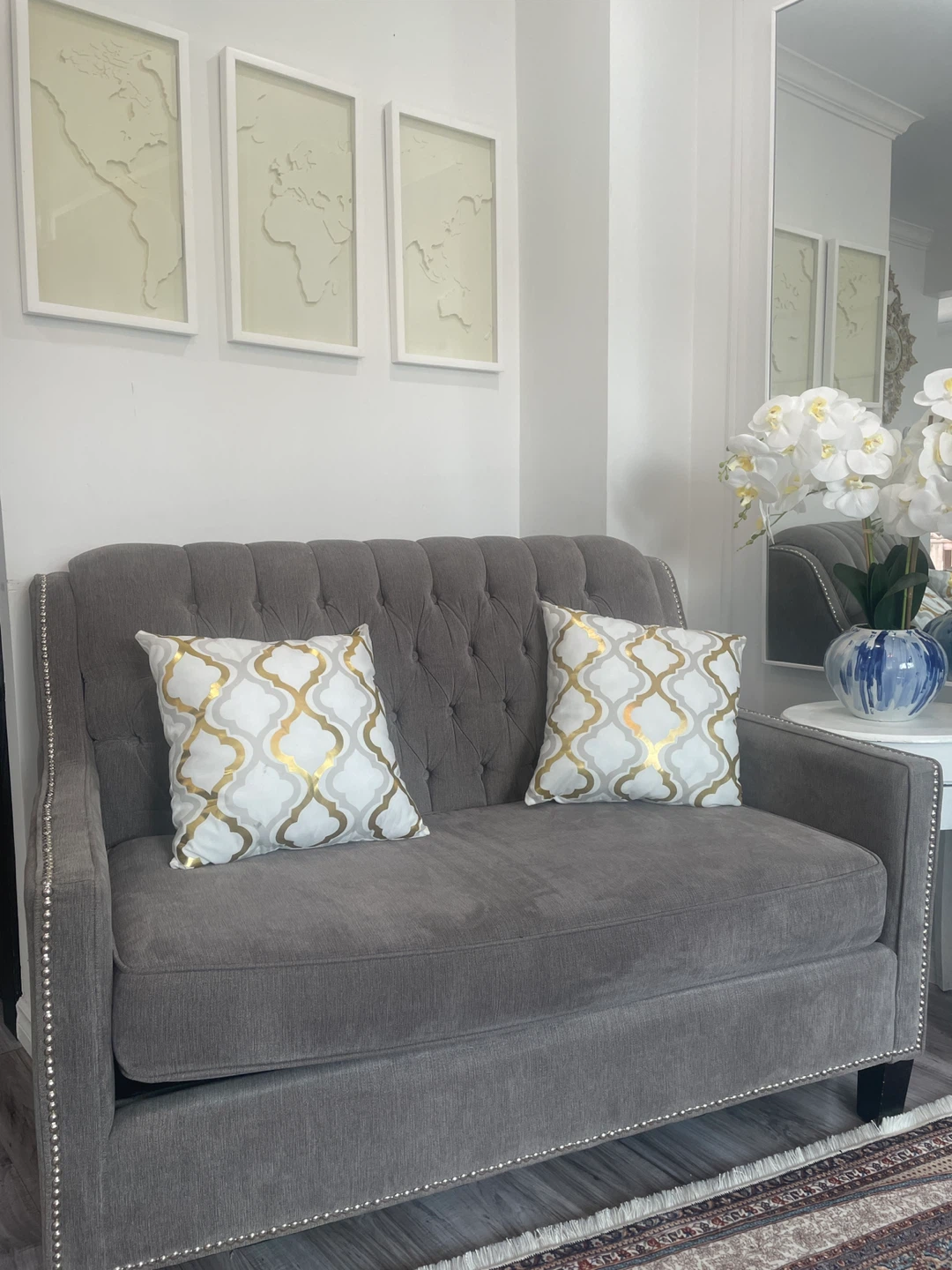 3 Piece Grey Tufted set Loveseat (x2) Sofa (x1) - photo 2