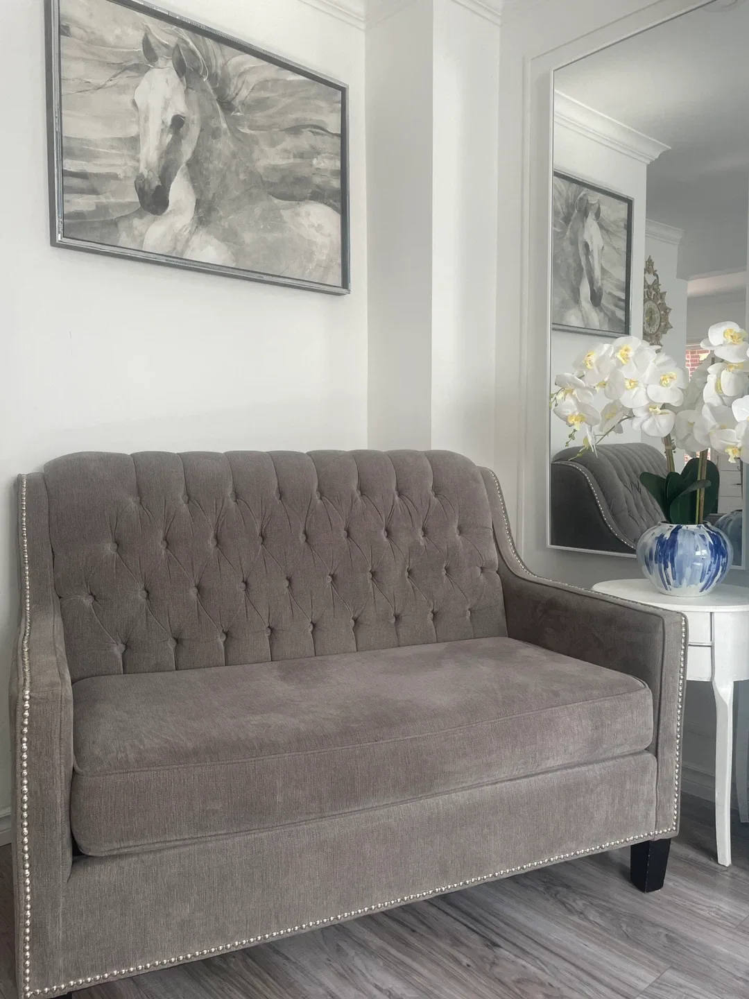 3 Piece Grey Tufted set Loveseat (x2) Sofa (x1) thumbnail