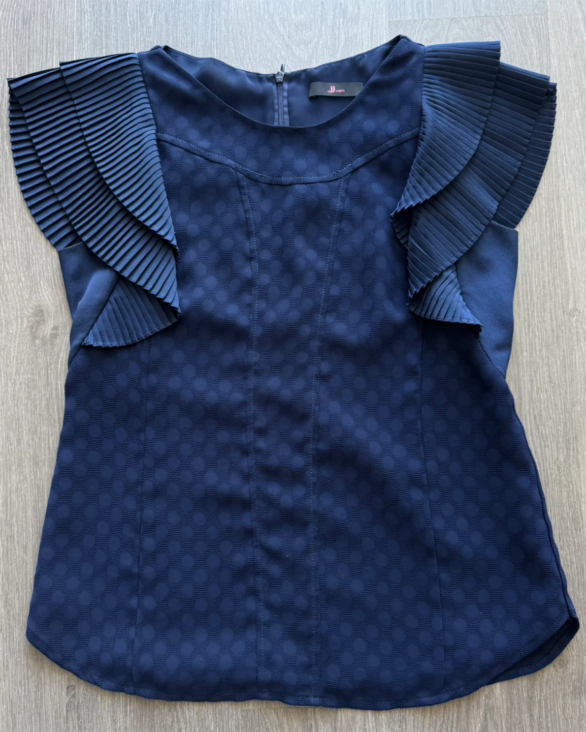 JJ JIGOTT Navy Blue Ruffle Blouse